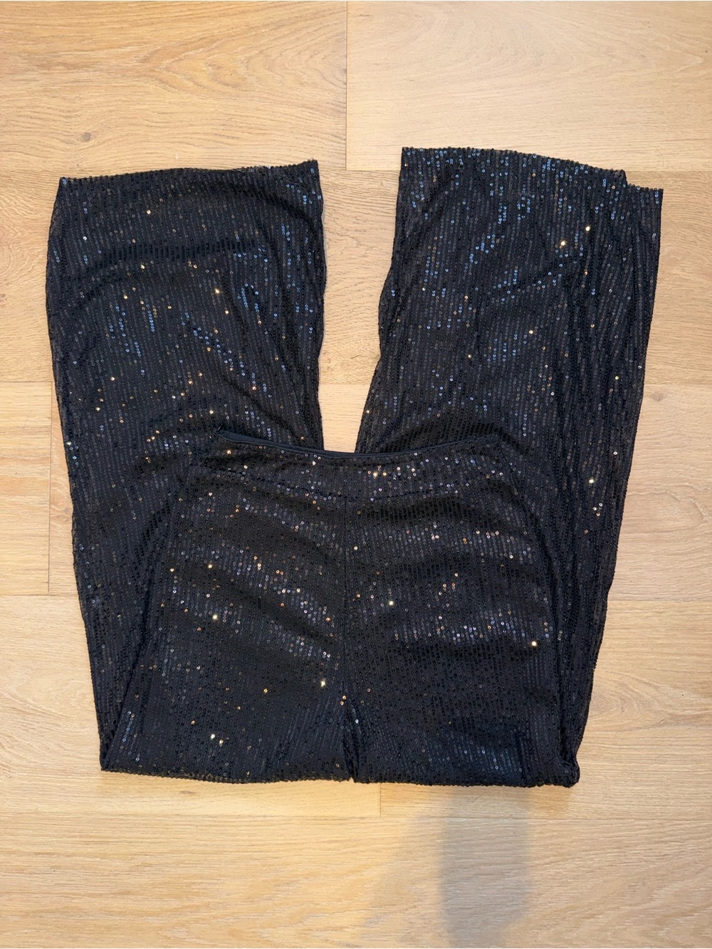 Black Sequined Wide-Leg flowy Evening Pants